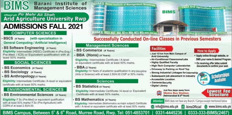 BIMS Rawalpindi Fall Admissions 2021