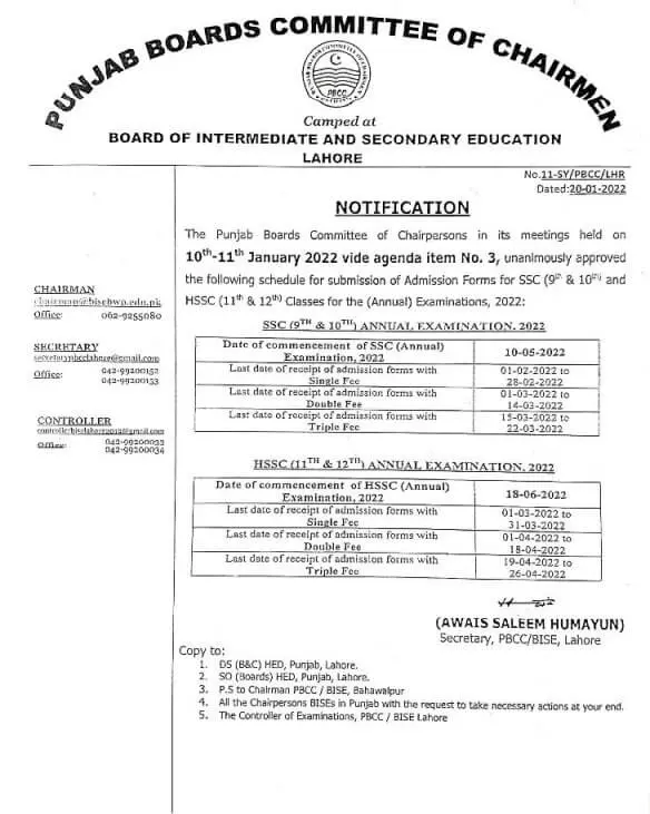 All Punjab Board Inter Exams Schedule 2022 Date Announced