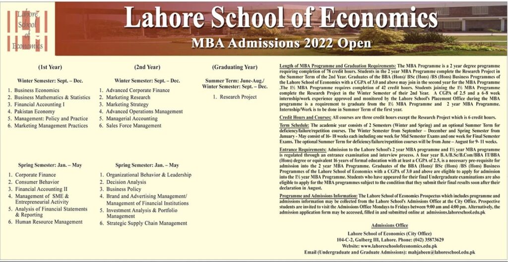 Lahore School Of Economics Lahore Admissions