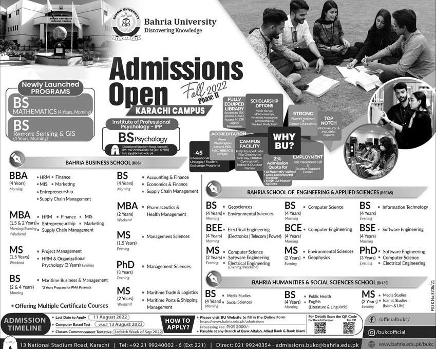 Bahria University Karachi Admissions 2022