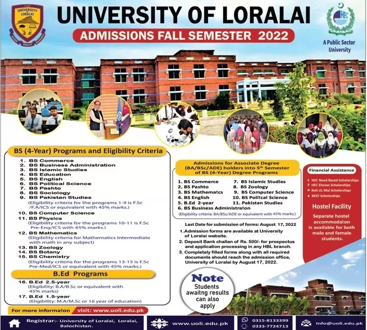 University of Loralai UL Loralai Admissions