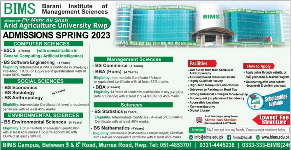 BIMS Spring admissions 2023