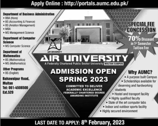 Air University Multan Admissions 2023