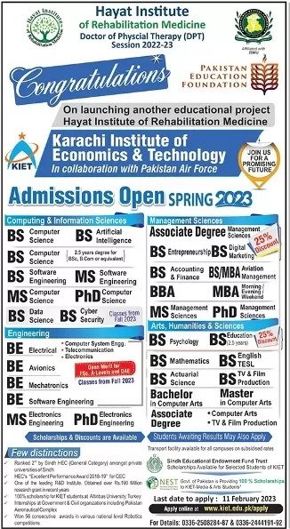 KIET Karachi Admissions 2023
