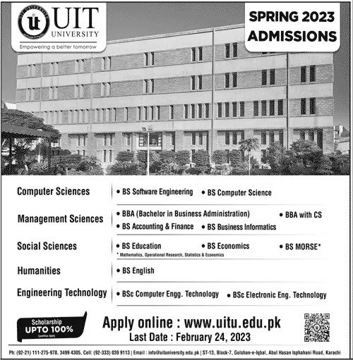 Uit University Karachi Admissions 2023