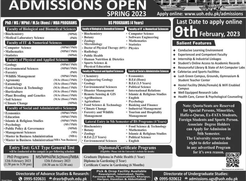 University Of Haripur Admissions 2023