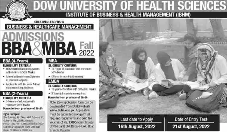 DOW University of Health Sciences Karachi Admissions