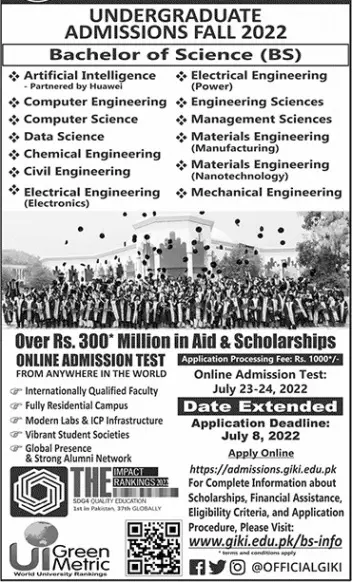 GIKI Swabi Admissions 2022