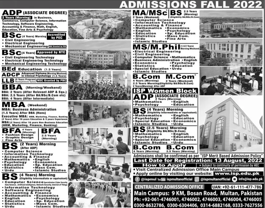 ISP Multan Admission 2022 for Women