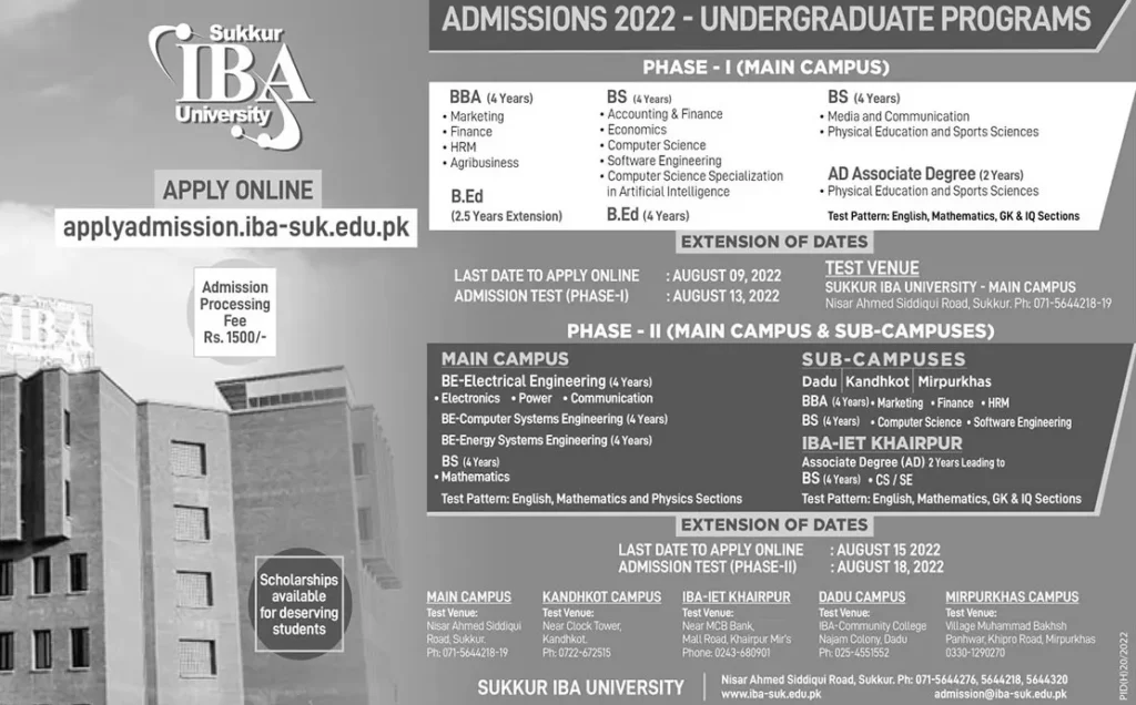 Sukkur IBA University SIBAU Sukkur Admissions