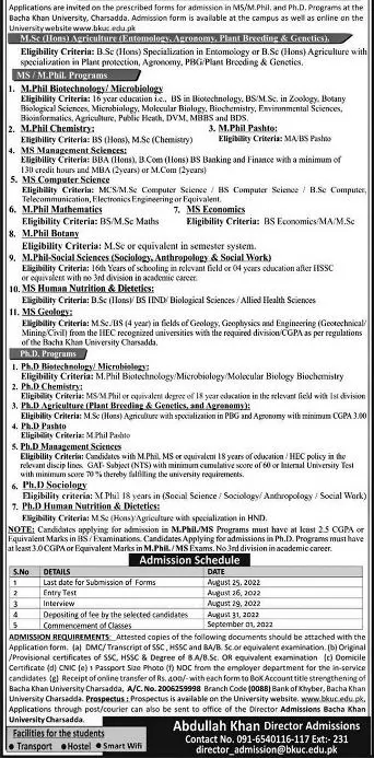 Bacha Khan University Charsadda Admissions