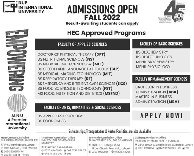 NIU Lahore Admissions