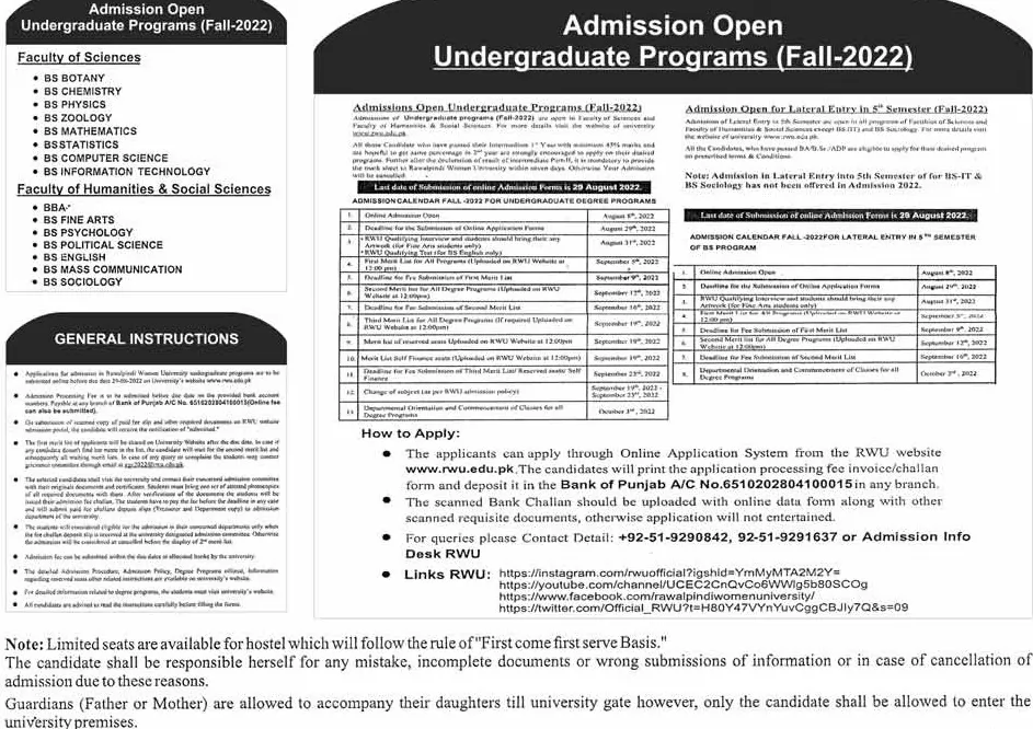 RWU Rawalpindi Admissions 